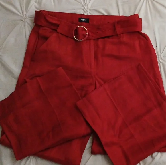 High-Rise Wide Leg Pants with Belt - Red - Picture 2 of 5